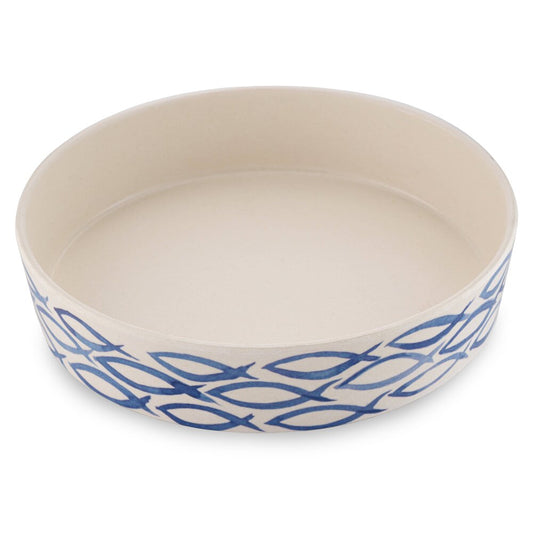 Beco Printed Bamboo Cat Bowl, Gone Fishing